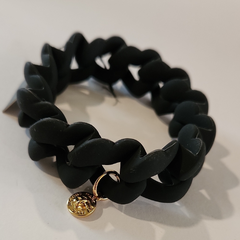 NWT Marc Jacobs Black Rubber Braided Link Bracelet with Gold Charm